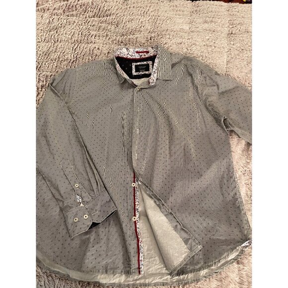 Level Ten Mens Modern XL Long Sleeve Button-Up Shirt With Floral Trim & Contrast - Picture 1 of 16